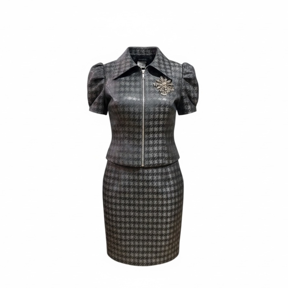 Holiday ready Jovani Black Houndstooth strapless dress with Embellished Jacket
